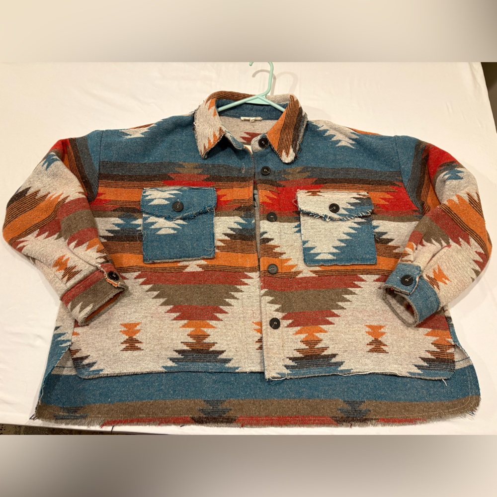 LA MIEL Womens Southwestern Cardigan - Blue, Brown, Orange